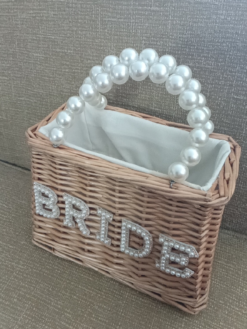 Pearl-Handle Bride Wicker Handbag in Natural Basket PURSE - Picture 3 of 5